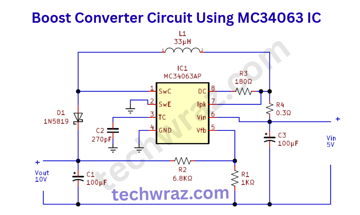 Boost Converter Circuit Using MC34063 IC